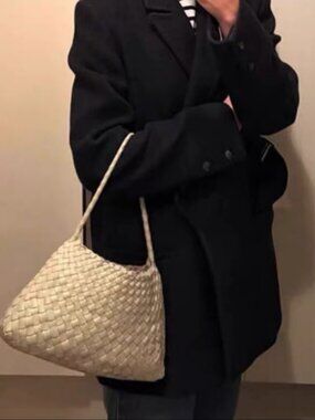 Dragon Diffusion Ivory Woven Leather Shoulder Bag Handmade Tote